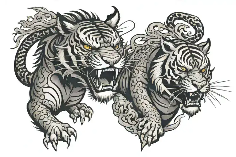 Japan dragon and tiger tattoo design idea
