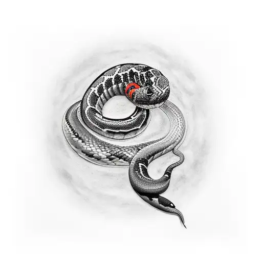 Black grey and red Snake coiled around arm tattoo design idea
