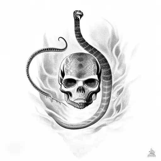 snake with calypso and copper tones with some red and blue flowers some skulls ans crows tattoo design idea