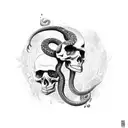 snake with calypso and copper tones with some red and blue flowers some skulls ans crows tattoo design idea