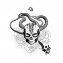 snake with calypso and copper tones with some red and blue flowers some skulls ans crows tattoo design idea