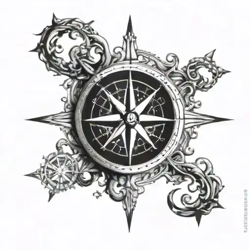 compass and kraken tattoo design idea