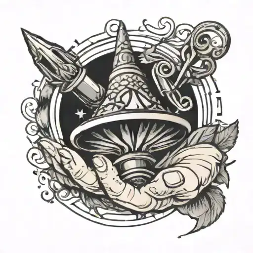 Spinning top inside a hand holding tattoo design idea