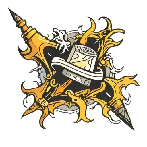 Spinning top knike  cut the hand  tattoo design idea