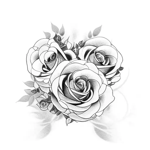 A black-grey tattoo of a hairdryer surrounded by blooming roses tattoo design idea