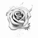 A delicate rose intertwined with a pair of hair scissors tattoo design idea
