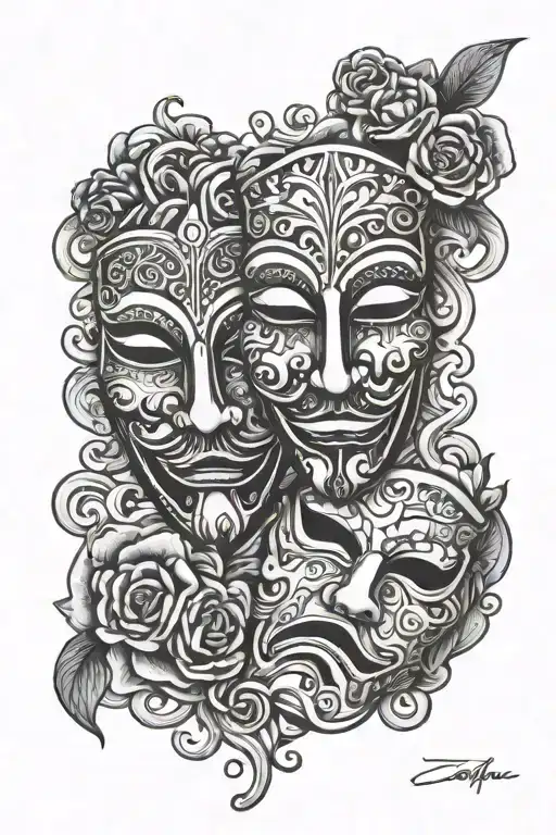 comedy and tragedy mask  tattoo design idea