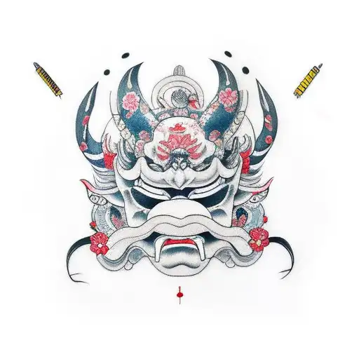 girls oni mask japanese tattoo design idea