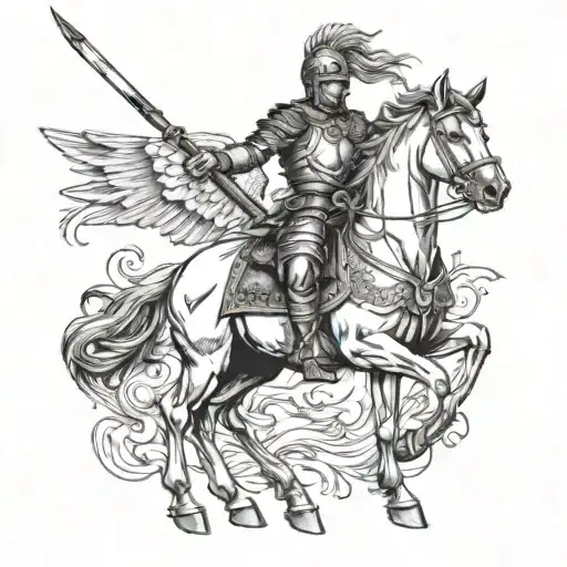 A warrior with a bow on a winged horse tattoo design idea