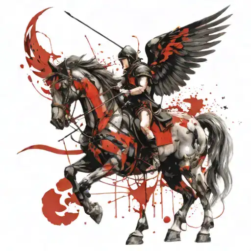 A warrior with a bow on a winged horse tattoo design idea