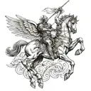 A warrior with a bow on a winged horse tattoo design idea