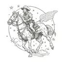 A cowboy riding a horse with a football in hand, under a starry sky tattoo design idea
