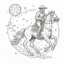 A cowboy riding a horse with a football in hand, under a starry sky tattoo design idea