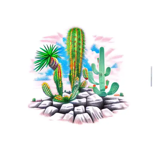 roadrunner with cactus and palm tree tattoo design idea