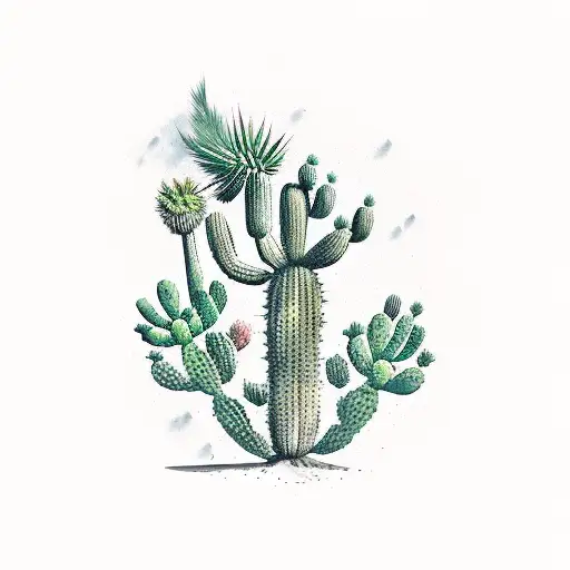 roadrunner with cactus and palm tree tattoo design idea