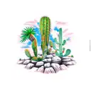 roadrunner with cactus and palm tree tattoo design idea