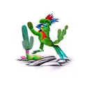 roadrunner with cactus and palm tree tattoo design idea