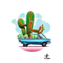 roadrunner with cactus and palm tree tattoo design idea