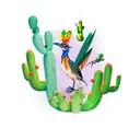 roadrunner with cactus and palm tree tattoo design idea
