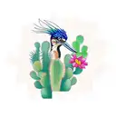 roadrunner with cactus and palm tree tattoo design idea