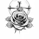 cross with roses and a bible verse  tattoo design idea