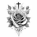 cross with roses and a bible verse  tattoo design idea