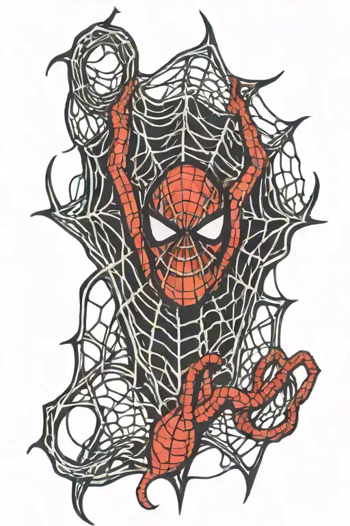 Spiderweb with spiderman logo intertwined tattoo design idea
