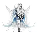 A girl holding a rose while surrounded by mystical World of Warcraft creatures tattoo design idea