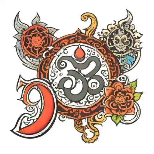 Trident and Om and swasthik  tattoo design idea