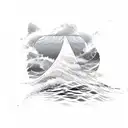 A tribal-inspired design of crashing ocean waves with palm trees in the foreground tattoo design idea