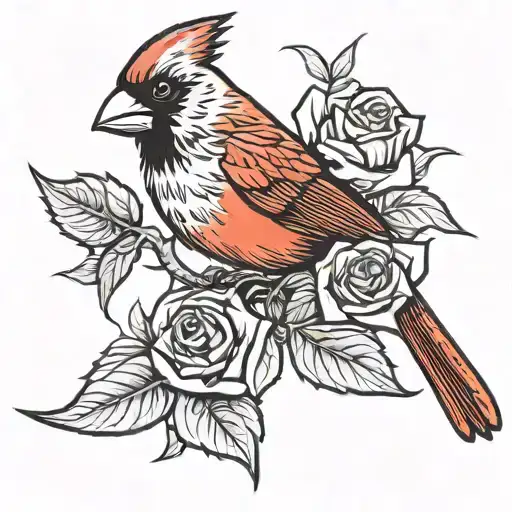 Cardinal bird and a red rose tattoo design idea