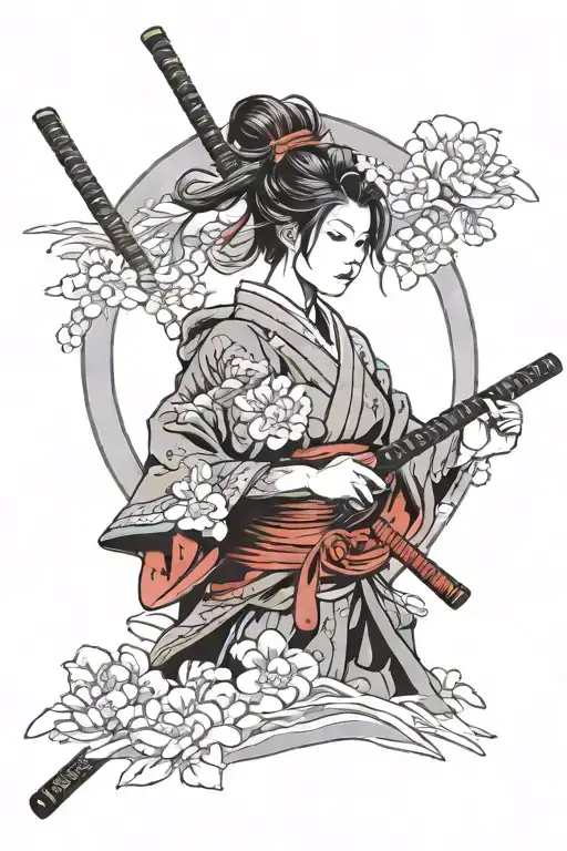 Samurai girl holding sword tattoo design idea