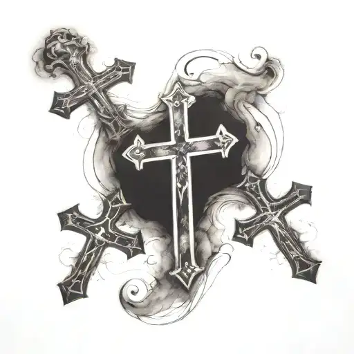 3 faded crosses on a mound in black tattoo design idea