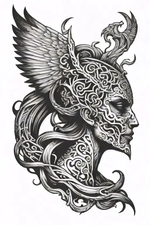the morrigan god of death tattoo design idea
