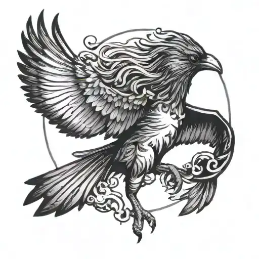 the morrigan goddess ravens flying overhead tattoo design idea