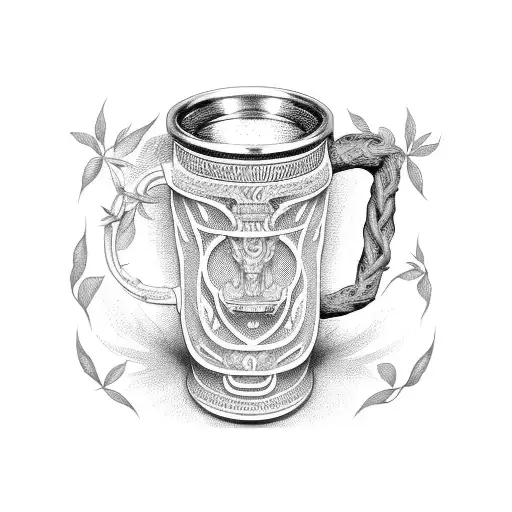 A beer mug with hop vines shaped like Egyptian hieroglyphs tattoo design idea