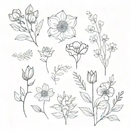 march April July birth flower bouquet tattoo design idea