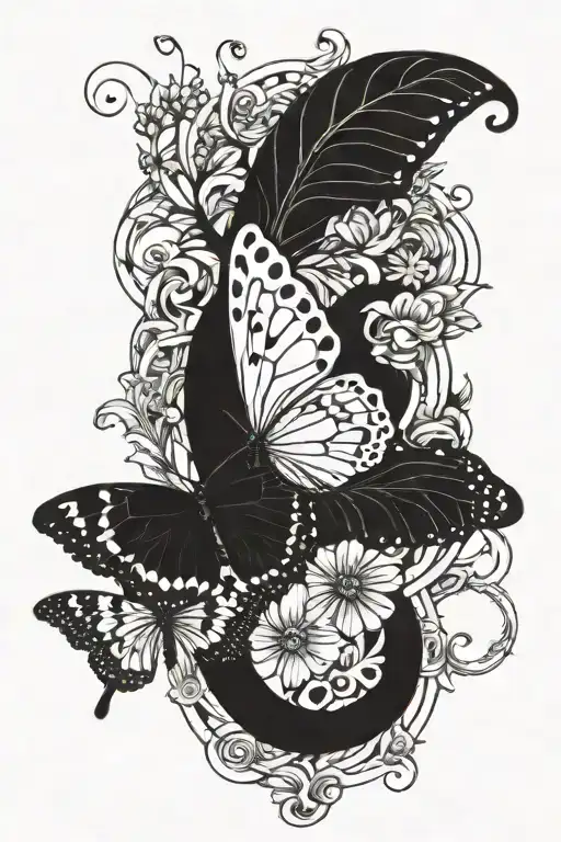infinity symbol around a butterfly and a caterpillar tattoo design idea