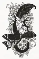 infinity symbol around a butterfly and a caterpillar tattoo design idea
