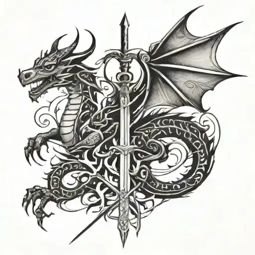 Dragon and sword tattoo design idea