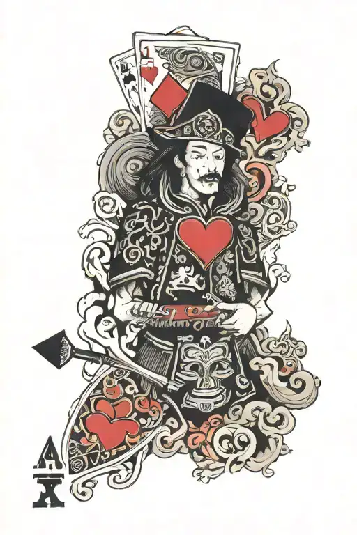 ace of spades and king of hearts on fire tattoo design idea