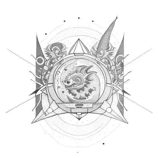 space themed abstract tattoo with ufos', small tents, sunflowers, dragons tattoo design idea