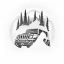 mountain background with a jeep and germand shorthaired pointer in the foreground  tattoo design idea