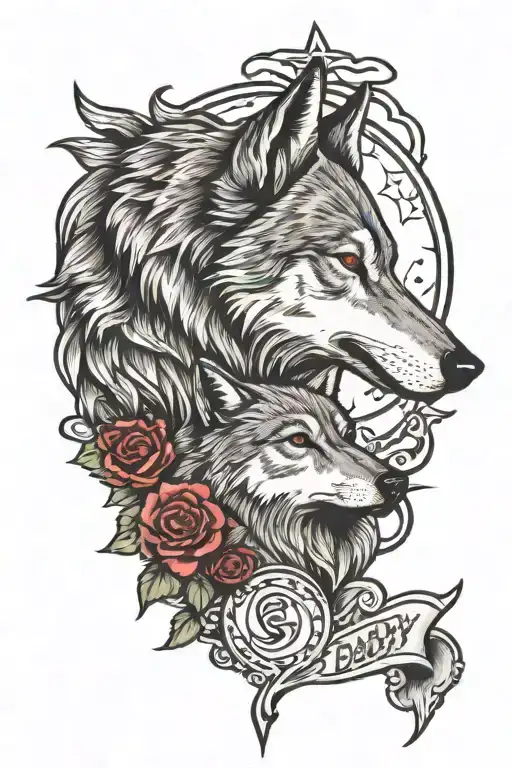 i love you daddy with a wolf howling at the moon tattoo design idea