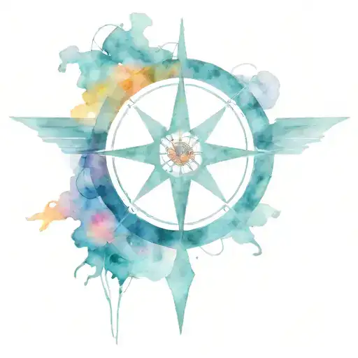compass rose intertwined with Star Wars spaceship flying tattoo design idea