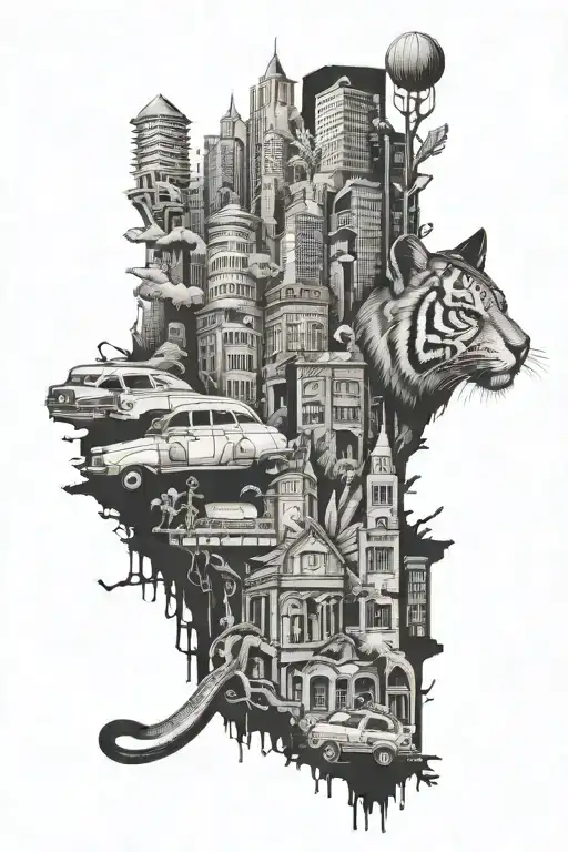 concrete jungle tattoo design idea