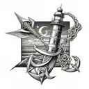 anchor and lighthouse  tattoo design idea