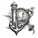 anchor and lighthouse  tattoo design idea