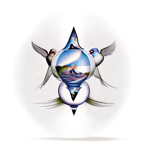 hourglass with doves flying out tattoo design idea