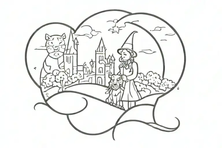 wizard of oz simple small outline tattoo design idea